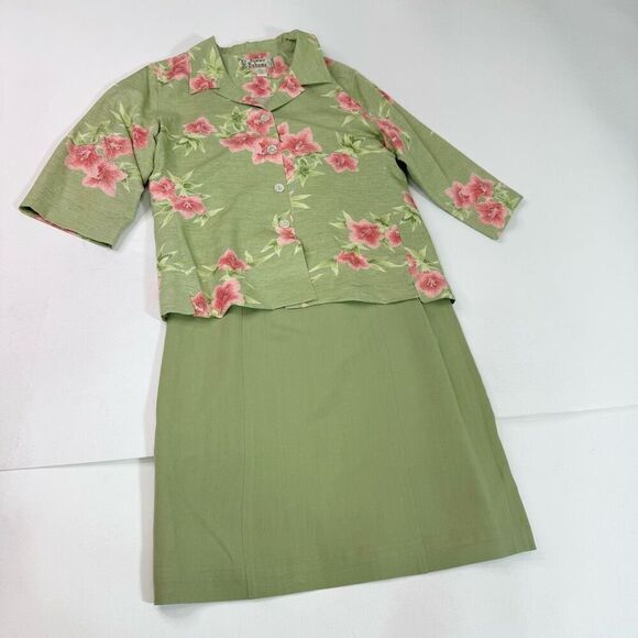 Vintage Tommy Bahama Dress Suit Set Womens 10 Tropical 100% Silk Hawaiian Floral - Picture 1 of 12